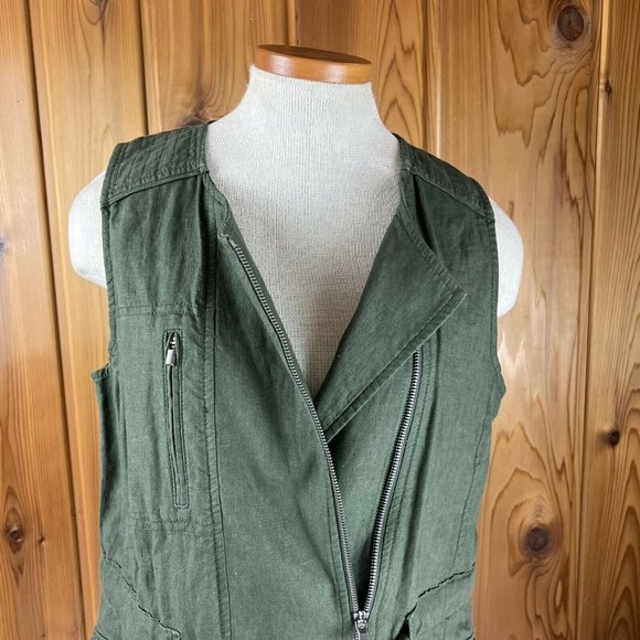 Athleta Wanderabout Size Small 100% Linen Olive Utility Tunic Length Zip Vest - Picture 6 of 11